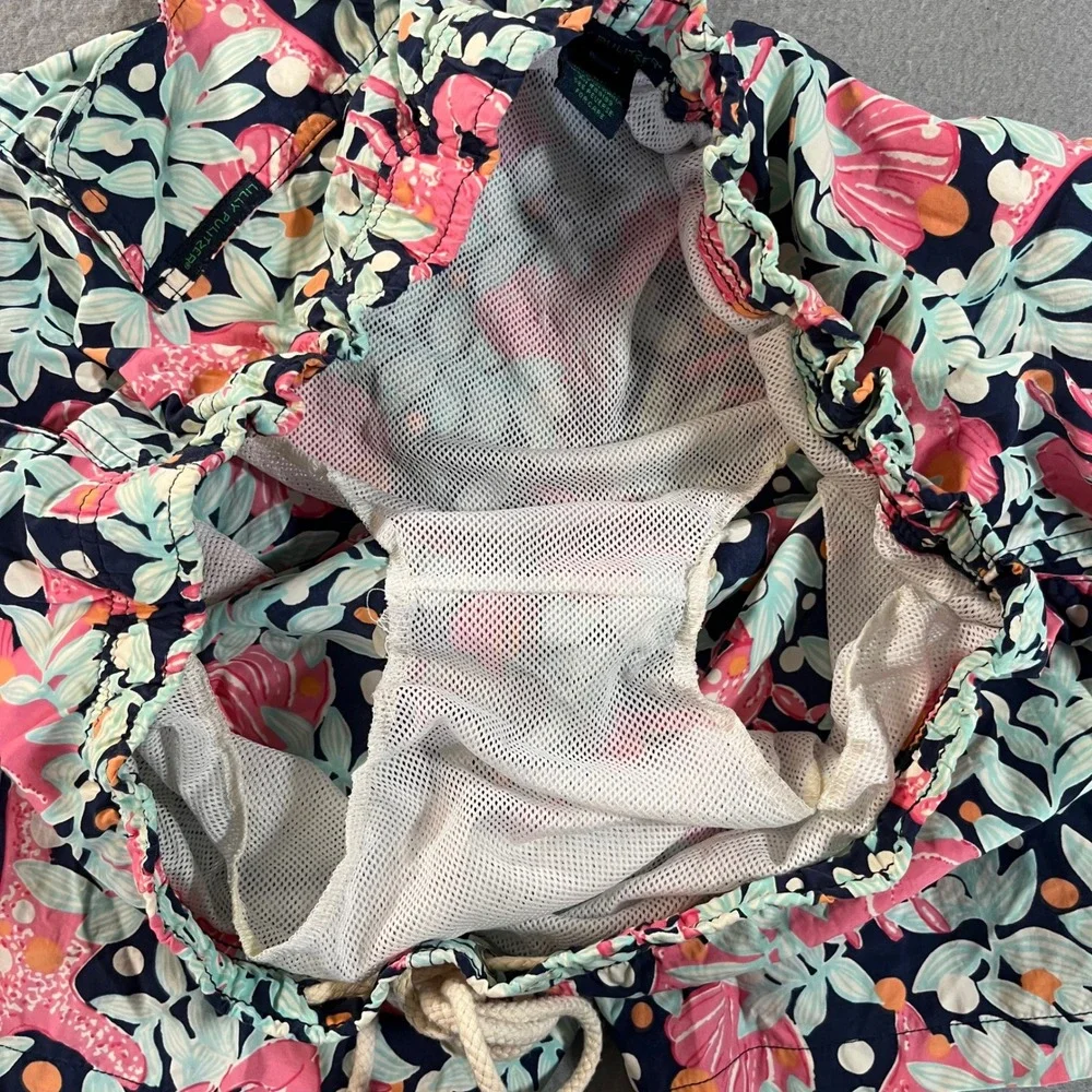 Lilly Pulitzer Mens XL Swim Trunks Pink Blue Crab Starfish Tropical Board Shorts
